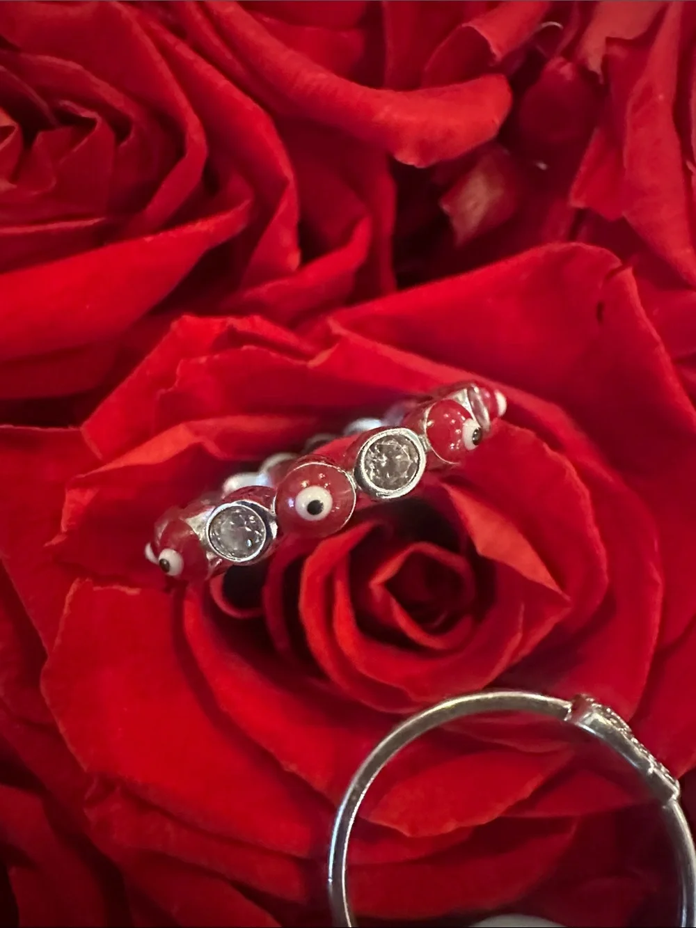 925 Sterling Silver Red Evil Eye & Hamsa Ring set